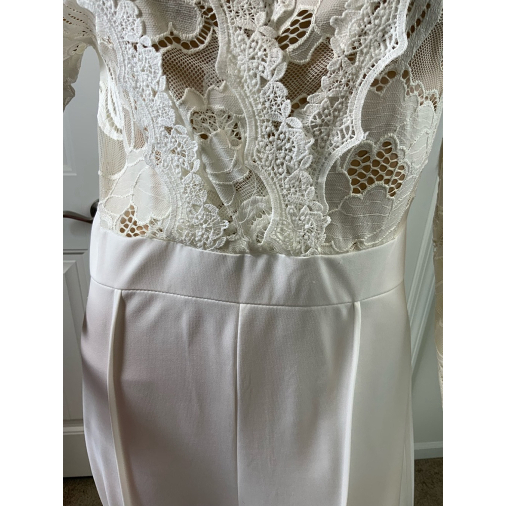 Women's Jumpsuit 2XL White Long Sleeve Lace Top V-Neck Coquette Fairy Barbiecore - Picture 13 of 16